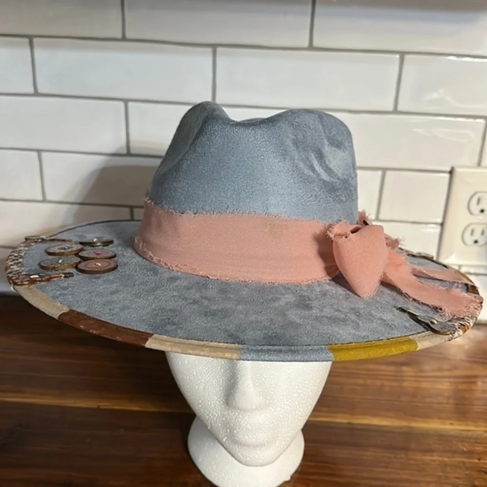 Western cowboy fedora wide brim hat. Handmade